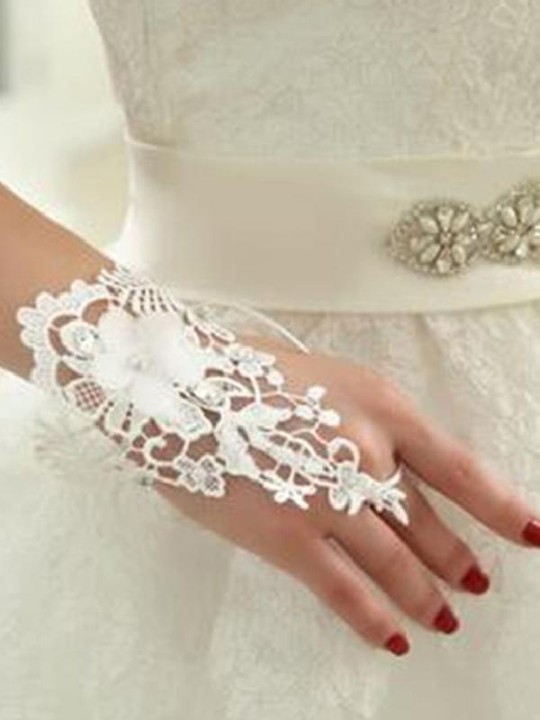 Korean Bridal Fingerlose Handschuhe Hochzeit Zubehör Mode Weiß Strass Spitze Handschuhe
