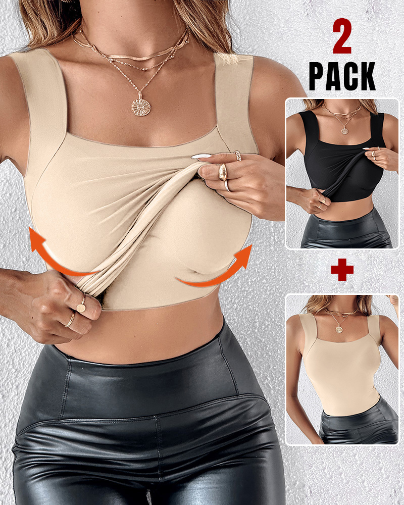 ChicMe ContourX 2 Piece U Neck Shapewear Built-in Bra Tank High Strechy Sleeveless Slim Fit Tops Camisole
