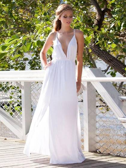 Élégante robe de soirée blanche pour femme avec des robes de bal sexy en mousseline de soie à col en V transparent