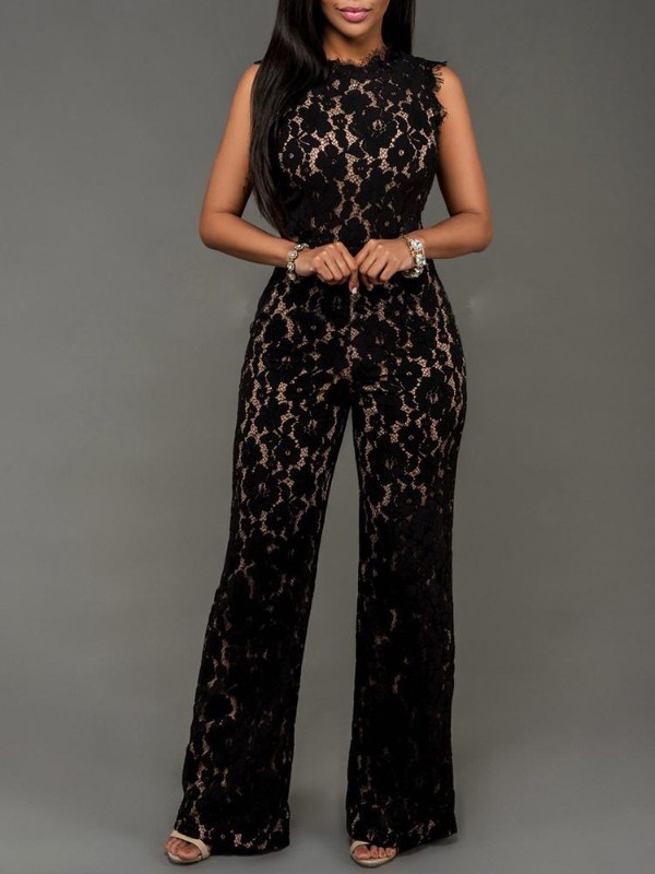 Sexy Frauen-Riemen-Spitze aushöhlen Qualität beiläufige Playsuit-Spielanzug-Overall-lange Hosen