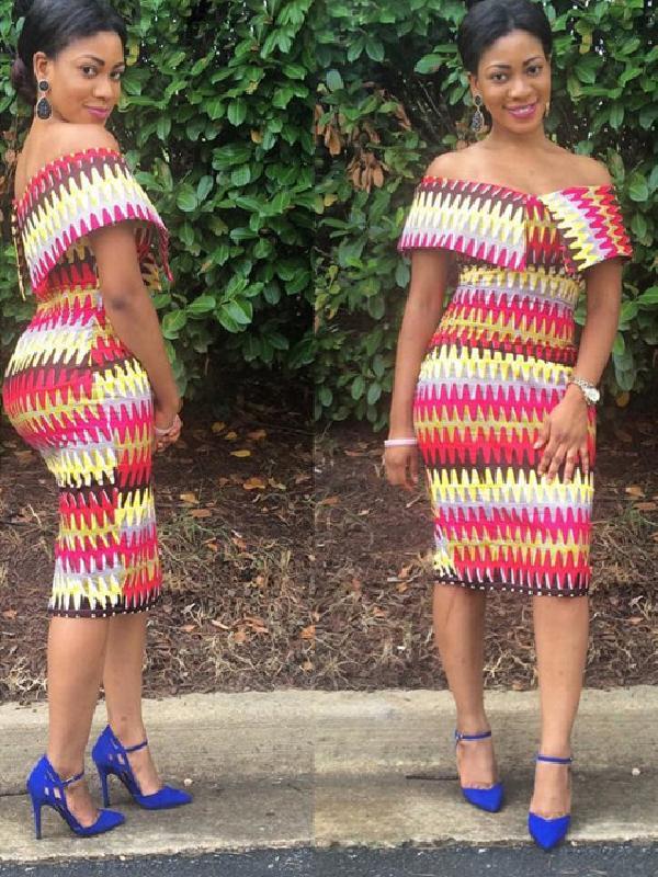 Fora do ombro geométrica impressão geométrica bodycon dress mangas clubwear vestido de cocktail s / m / l