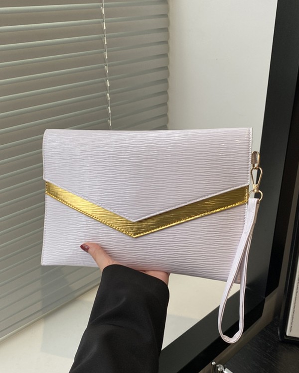 Colorblock PU Leather Handbag Fashion Envelope Purse Bag with Hand Strap