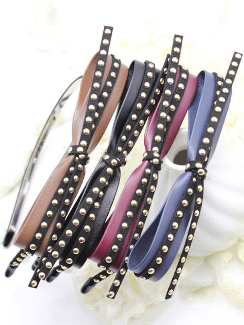 Dam Streamer Turban Punk Bow Cool Headband Twisted Knitted Rivet Bowknot Hair Band Fashion Accessories