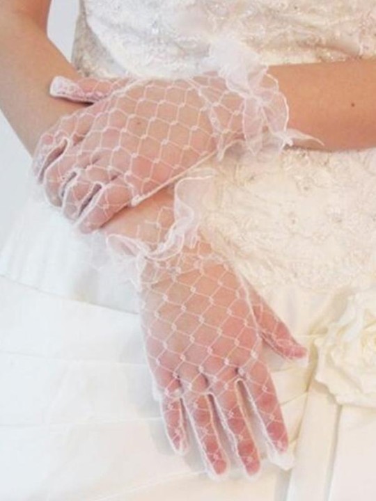 Elegant Bridal Gloves Wedding Accessory Fashion Full Finger Wrist Length Lace Gloves