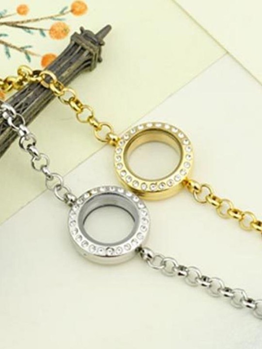 Moda Personalidade nova Diamante Redondo Openable DIY Photo Frame Design Pulseira