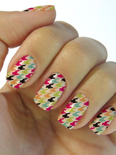 Das mulheres DIY Houndstooth colorido Nail Art Decalques Unhas Wraps Nail Tools Manicure
