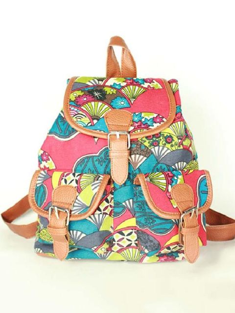 Women&#39;s Vintage School Shoulder Bag Casual Bag Rygsæk Modeudskrivning Canvas Rejserygsæk