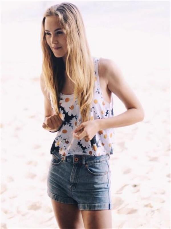 Mode été court crop tops femmes gilet imprimé chrysanthème 3D