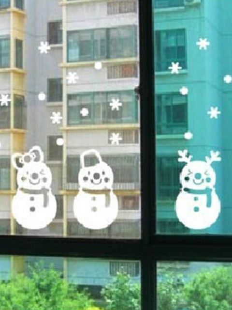 Año nuevo de la manera Diy ventana romántica decoración de la pared Venta Lindo muñeco de nieve etiqueta de la pared Winter Shop escaparate decoración del hogar