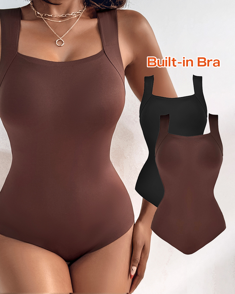 ChicMe 2PCS ContourX U Neck Shapewear Built-in Bra Sleeveless High Strechy Slim Fit Tank BodySuits