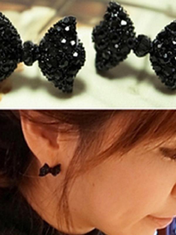 Hyvät musta söpö makea solmuke rusetti korvakorut kuuma (väri musta)