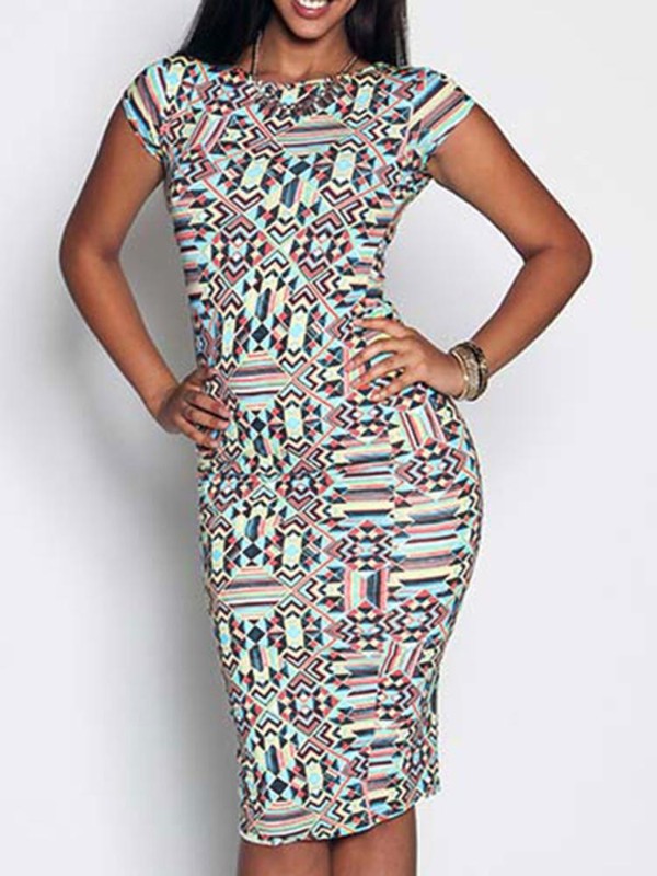 Femmes Sexy Slim Fit Robe Crayon Paisley Impression Numérique À Manches Courtes Hanche Paquet Robe Moulante