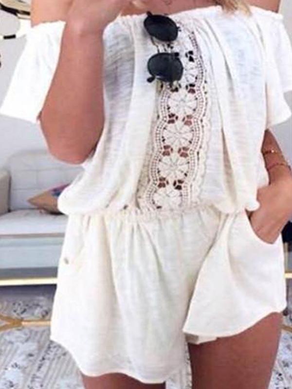 Women Bohemian Oversized Sleeveless Off Shoulder Hollow-out Casual Suit Plus Size Jumpsuit & Romper