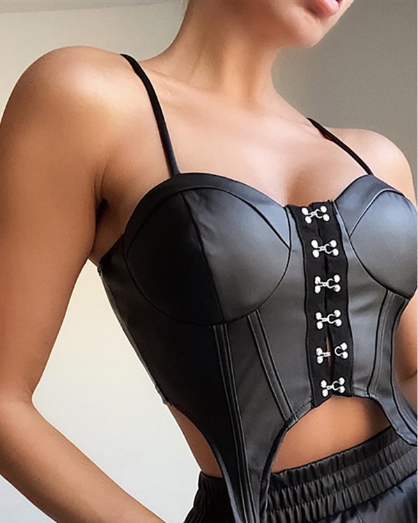 Ósamhverf PU leður ermalaus korsettstoppur