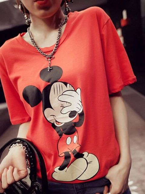 Sommar Kvinnamode Lös blus Mickey Mouse tecknade toppar Preppy Style Kortärmad Enkel Casual Skjorta Toppar