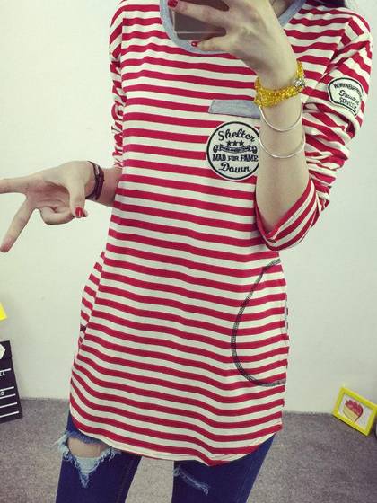 Mode automne femmes sweat à rayures conception de poche à la mode décontracté o-cou grande taille sweats à capuche