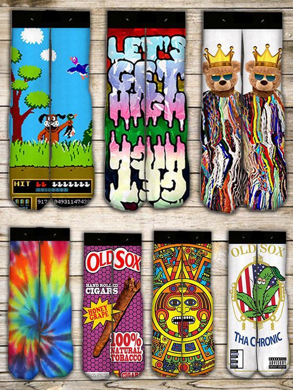 Harajuku Unisex Bonito Dos Desenhos Animados Projeto Meias de Impressão Digital Meias de Impressão Estéreo Terry Meias de Transferência Térmica Basquete de Rua Tie-dye Meias