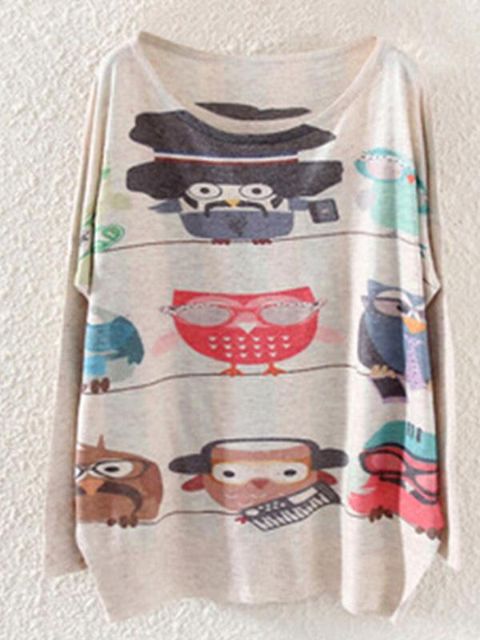 Women Fashion Long Sleeve  Cartoon Animal Printed Loose Blouse Shirt Vest Tank Tops