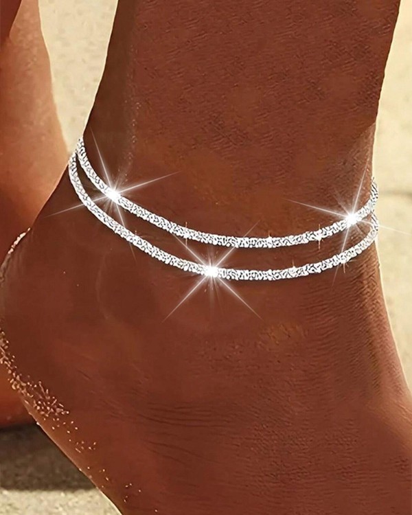 Glitter Layered Anklet Vacation Beach Adjustable Ankle Bracelets Jewelry