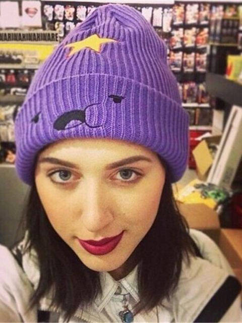 Kvinnors stjärna ull Lila hatt med leende ansiktshatt Stickad slouchy Mössa Gorros Bonnet Chunky Baggy Warm Head Cap