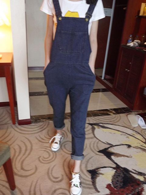 Efterårsmode Elasticitet Loose Denim Overalls Jumpsuit Suspender Pant