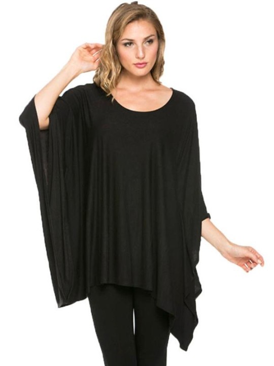 Las mujeres de la moda de color puro más el tamaño de la camisa casual Bat Sleeve O-Neck Tops