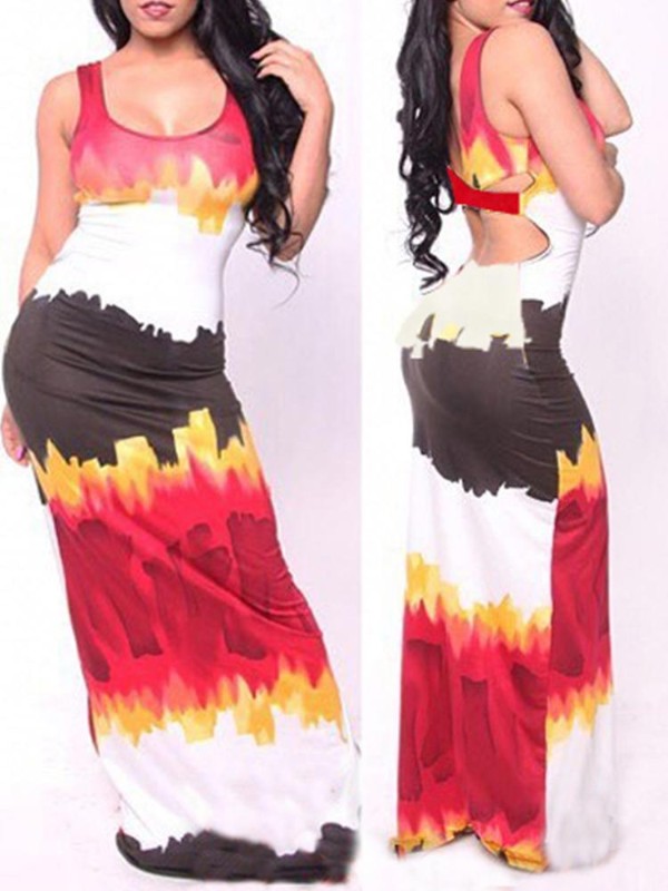 Vestidos ocasionales sin mangas recortadas de las mujeres atractivas Vestido de noche del tamaño más grande Vestido maxi de la pendiente