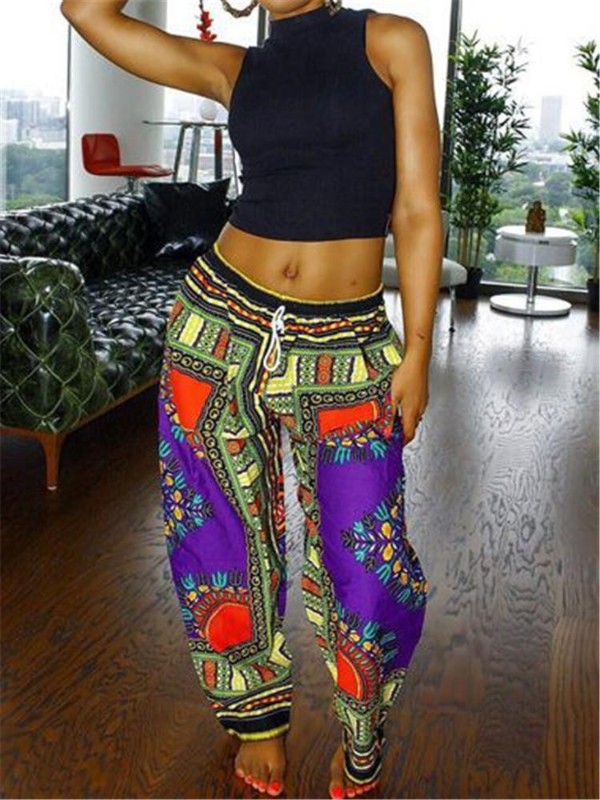 Summer Totem Bohemian Fashion Vintage Retro Plus Size Loose Casual Wide Leg Loose Pants Trousers