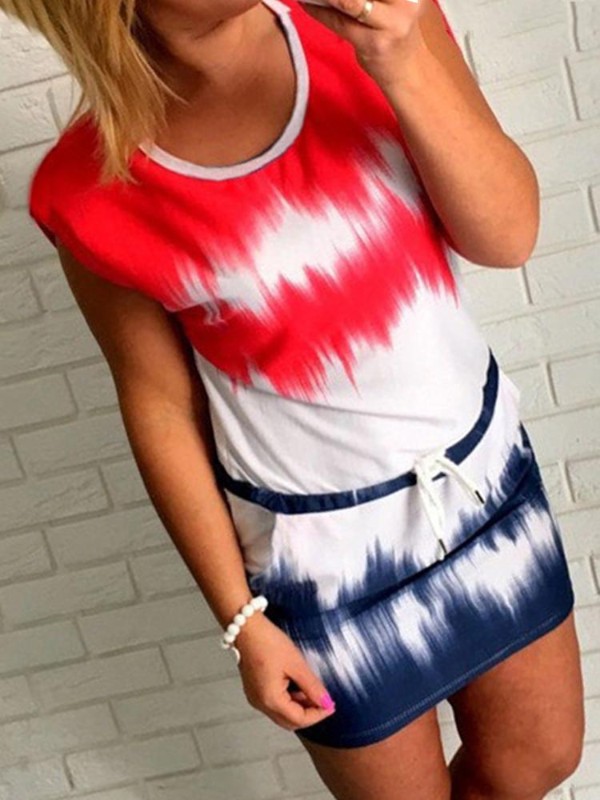 Robe à manches courtes à col rond pour femmes