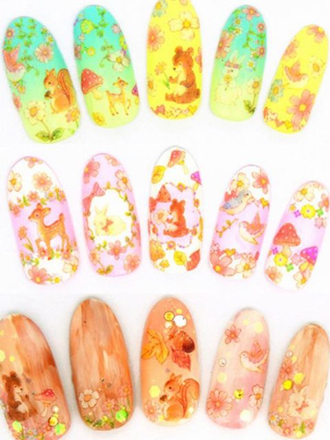 Kvinders vandmærke Søde dyr Blomst forlader klistermærke Neglekunstoverføringsbilleder Negleindpakning Negleværktøj Manicure