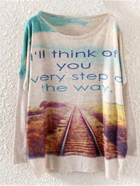 Konutíska Langerma brautarstafir Prentaðir lausir blússubolir Vestbuxur