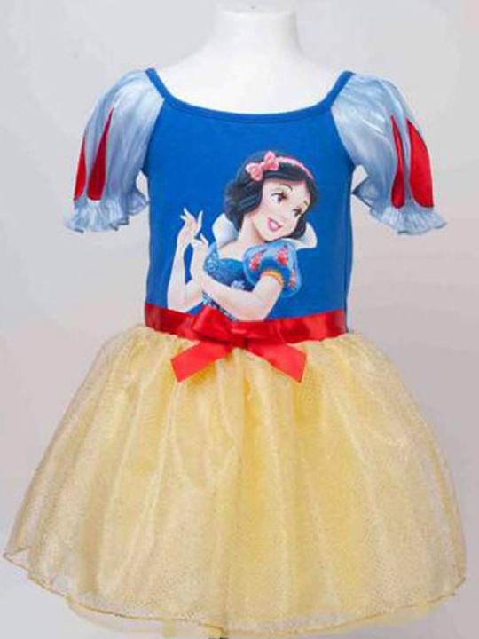 Muoti söpö sarjakuva lumivalkoinen vauvan tyttöjen mekko Euroopassa tyyliin prinsessa tulostaa sininen Tutu puku mekko lasten puku