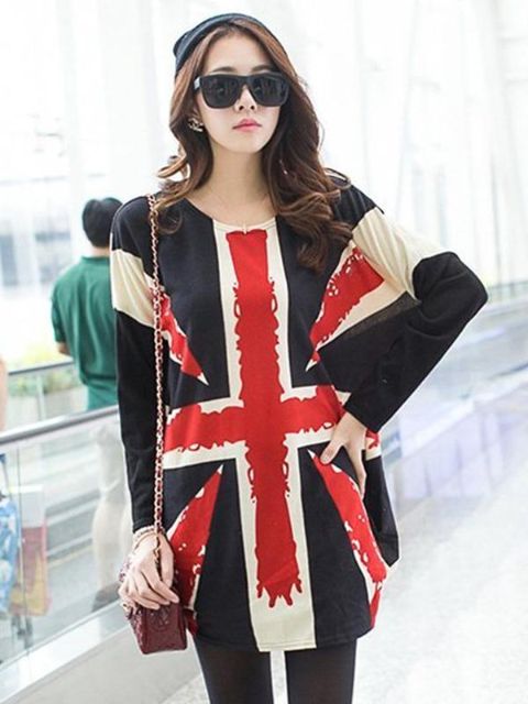 Frauen Oversized Batwing Ärmel UK National Flag Muster Tops Pullover Frauen Sweatshirts