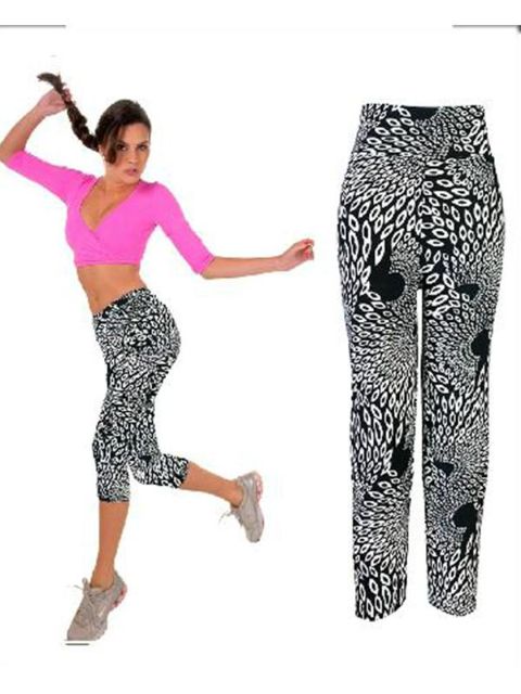 Capri Leggings hoch taillierte Blumendruck Yogahosen Dame Finess Workout Freizeithosen Gym Wear 2 Größen