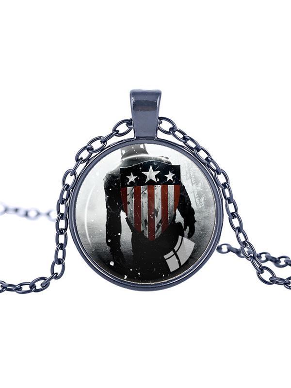 Film Film Vintage-Schmuck American Superhero Captain America Anhänger Halskette Logo Schmuck Round Star Flag Anhänger