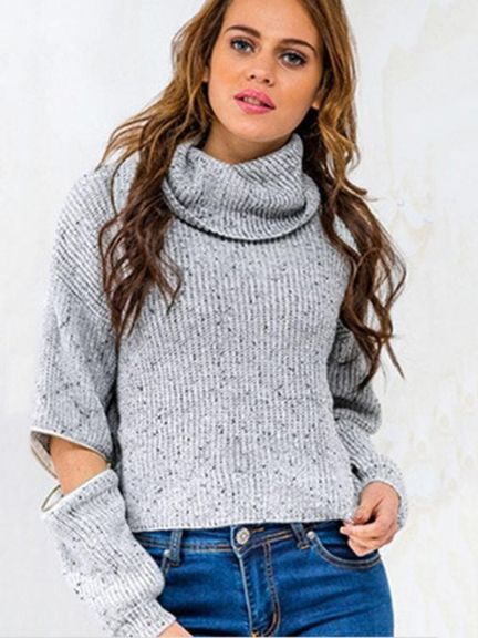 Women's Long Sleeve Cowl Neck Sweater Round Neck Casual Knit Pullovers