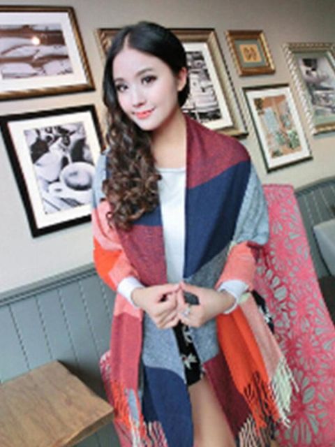 Korean Autumn Winter Ultralong Wool Spinning Grid Scarf Unisex Warm Scarves Shawl