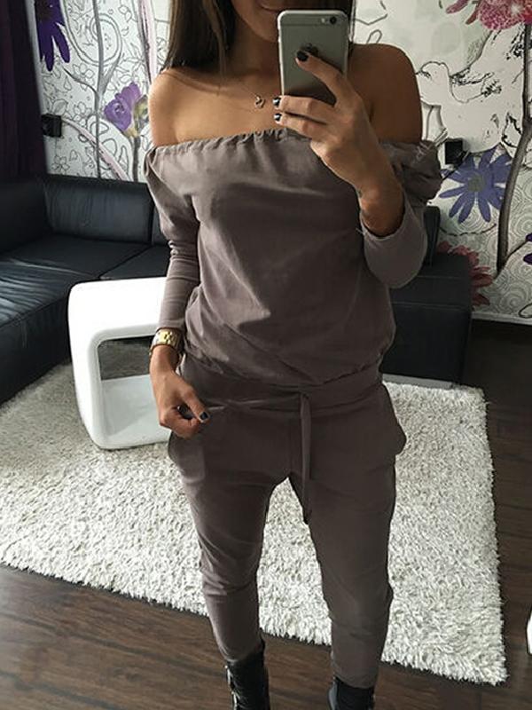 Damemode Sexet langærmet bådhals Elastisk talje Ensfarvet Jumpsuits Damer Afslappet legetøj