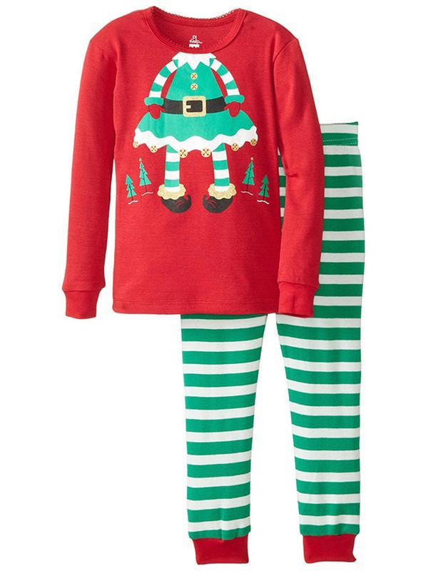 Nuevos Niños Ropa Niños Trajes Niñas Algodón Traje de Santa Tops + Pantalones de rayas Pijamas Niños Ropa de dormir Conjuntos