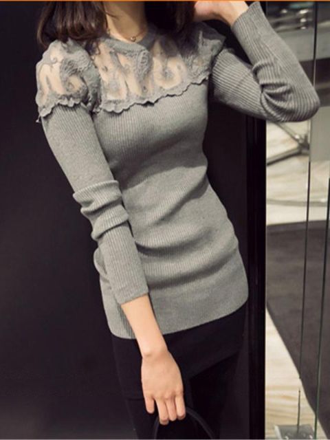 Chemises chemisiers à manches longues en dentelle à manches longues pour femmes de style coréen_TQ