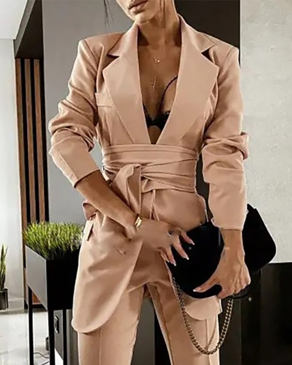 Long Sleeve Pocket Decor Blazer Coat