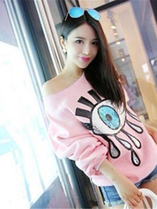 Pink One Eye Bling Korean Hoodie Jacket Coat Outerwear Sweatshirts & Hoodies