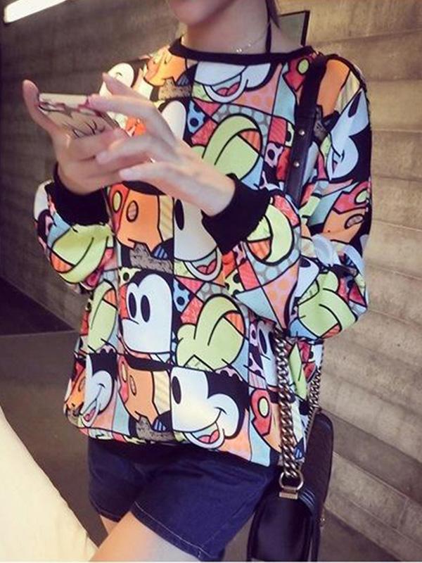 Femmes automne dames lâche Mickey Mouse Top T-shirt pull à capuche Sweats à capuche à manches longues