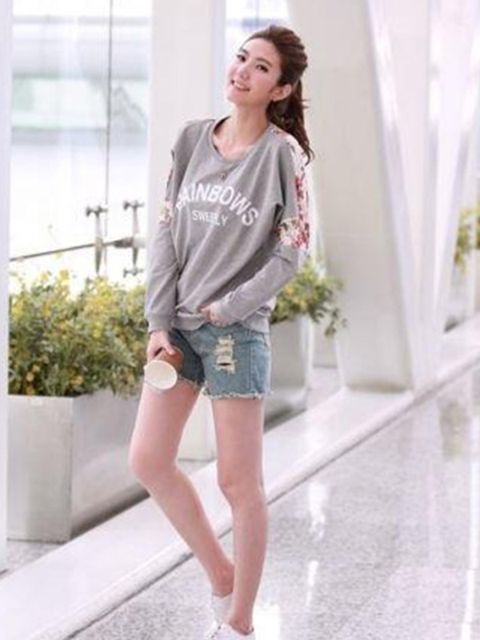 Mujeres de manga larga con estampado floral Sudaderas ocasionales Tops Sudaderas con y sin capucha