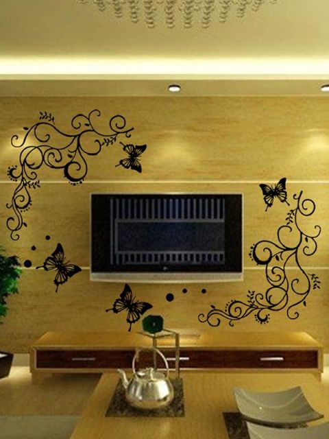 Hot Butterfly Flying Vine Flower Sticker Vægoverføringsbillede Aftagelig kunst PVC Decor Home
