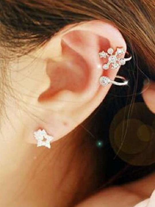 Nye Simple Street Style Diamond Floral Ear Stud Øreringe