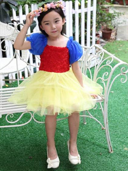 Moda Bonito Dos Desenhos Animados Branca de Neve Do Bebê Meninas Vestido Europa Estilo Princesa Puff Sleeve Tutu Traje Vestido Crianças Traje