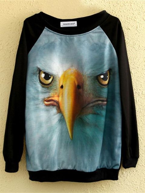 Sudadera con estampado de halcón 3D para mujer Harajuku Sudadera con capucha de hip-hop con cuello redondo informal