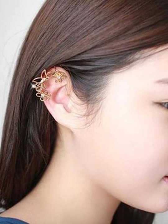 Ny Simple Street Style Guld Sølv Blomster Øreklip Øreringe