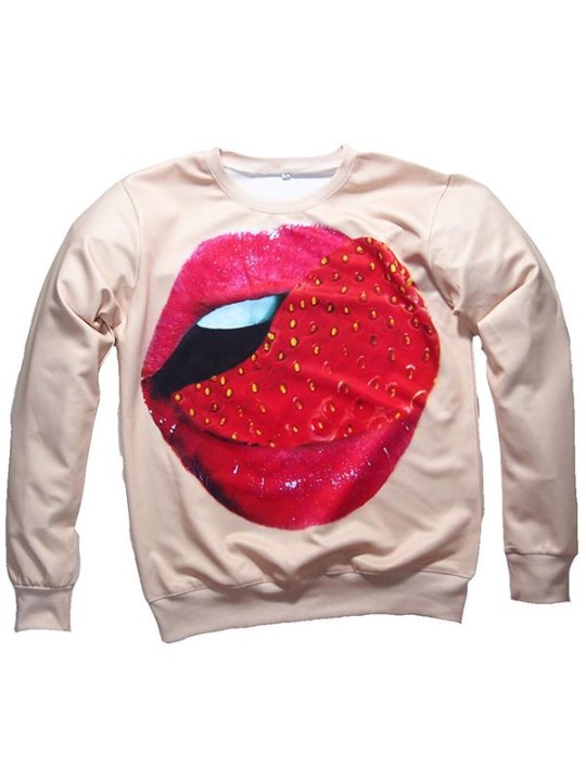 Red Lip Impressão Plus Size Inverno Moda Outono Personalizado Manga Comprida Tops Camisolas Crewneck Outwear